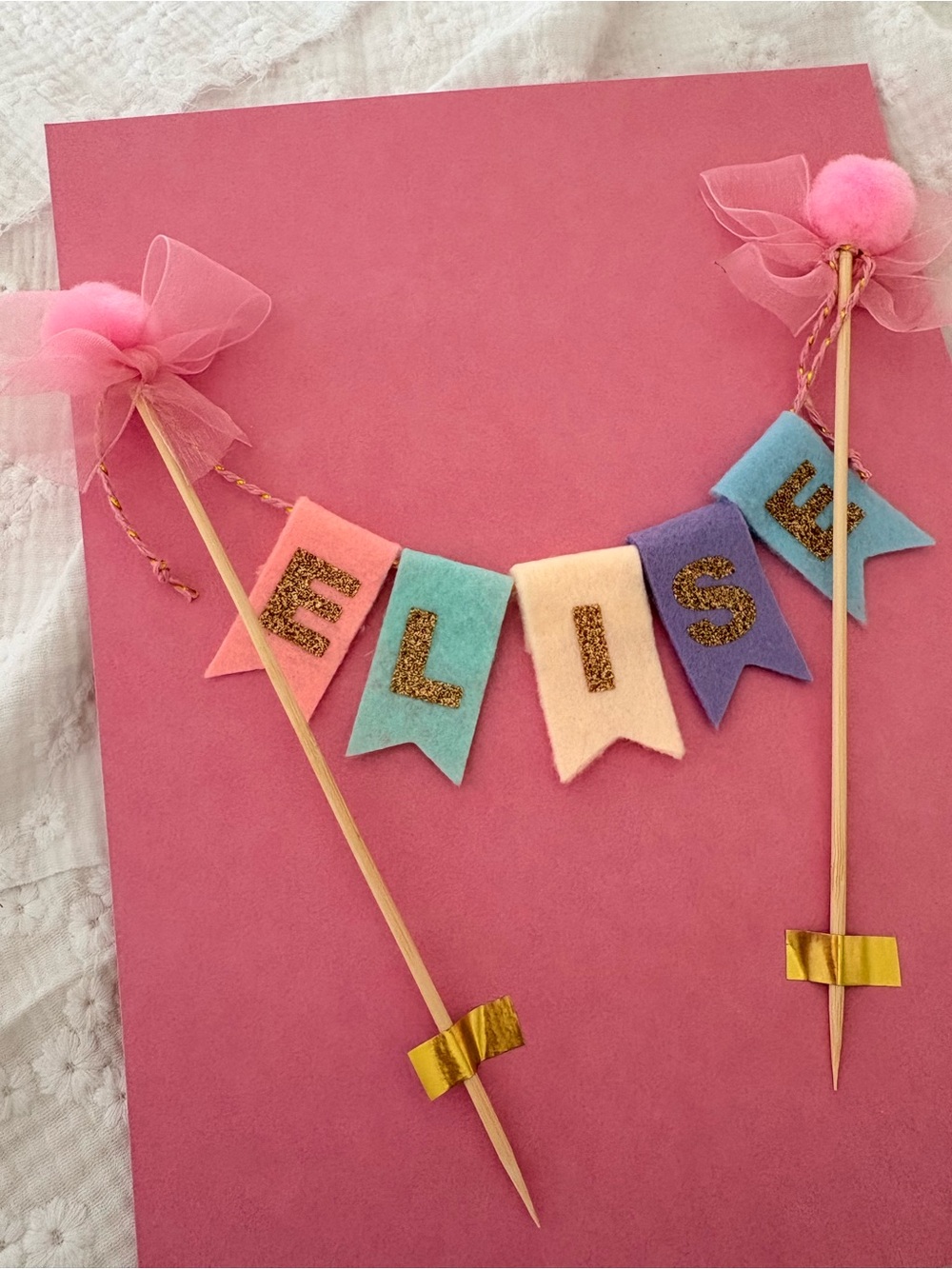 Pink Felt Mini Banner Cake Topper - Pink